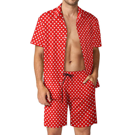 Shirt Set Men's Summer 3D Printed Polka Dot Shirt (no Pockets) And Shorts Set Men's Casual Fresh Simple Lapel Hawaiian Shirt