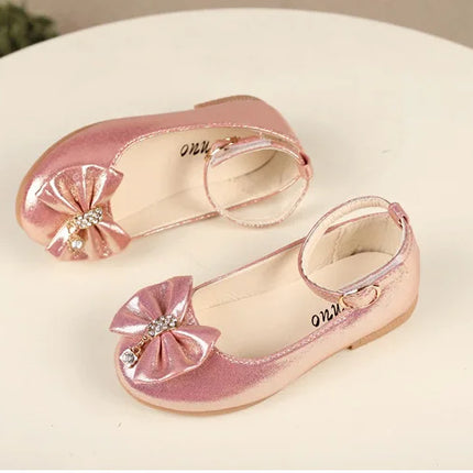 Spring Autumn Kids Leather Shoe Elegant Bowtie Girl Princess Shoes Fashion Casual Wedding Children's Flats Ankle-strap Versatile