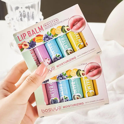 6PCs Natural Fresh Fruit Lip Balm Set Winter Moisturizing Lip Oil Long-Lasting Glossy Nourishing Lipstick Dry Lip Care Makeup