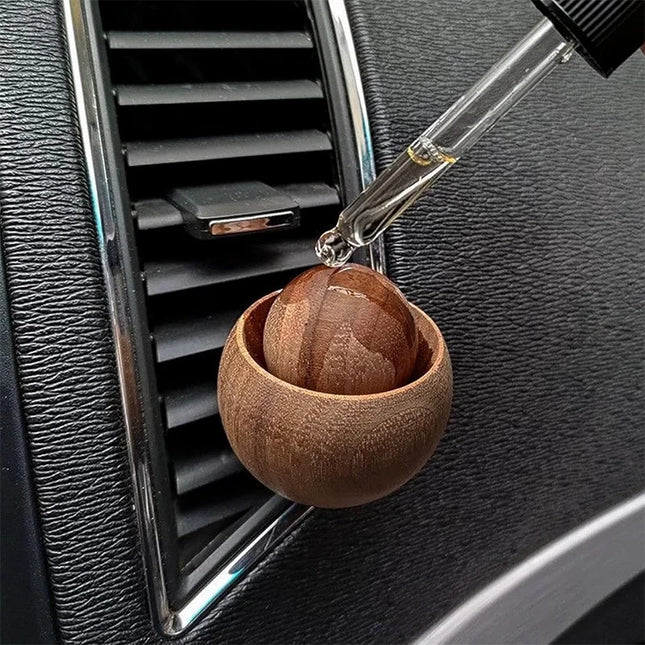 Natural Wood Car Diffuser Flame-Proof Spherical Air Freshener Wooden Odor Eliminator for Car & Home Bedroom Office Desk Interior