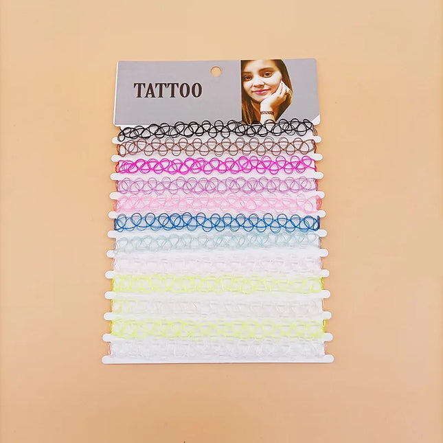 12pcs Hot Sale Vintage Chokers Necklaces For Women Stretch Tattoo Necklaces Elastic Chocker Simple Trendy Girls Short Pendant