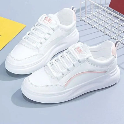 Korean Style round Toe Laced Casual Student Shoes Color Block Women's Spring Autumn New White Sneakers Comfortable Rubber Sole