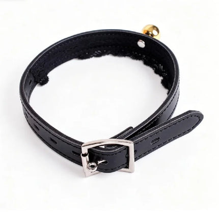 Fashion Punk Leather Choker Necklace with Bell, Lace & PU Leather, Sexy Stage Costume Role Play Collar for Women