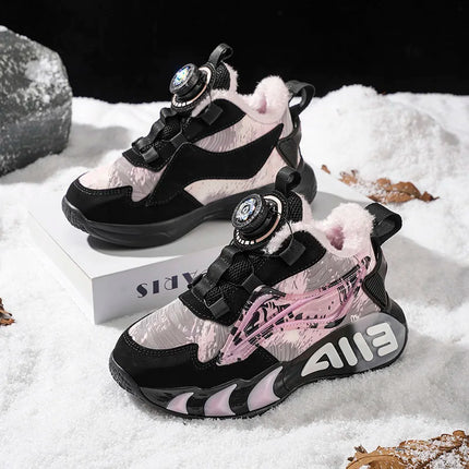 Childrens Sneakers Low Top Thick Sole Fashion Leather Warm Comfortable Soft Cotton Shoes Winter Outdoor Non Slip Walking Shoes