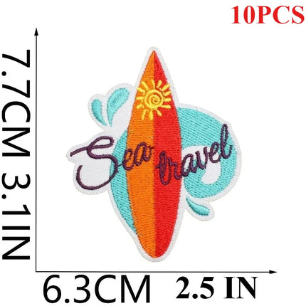 10PCS Couple BULK Vacation Embroidery Cloth Sticker Summer Beach Patch Clothes Decoration Swimming Ring Beach Ball Computer