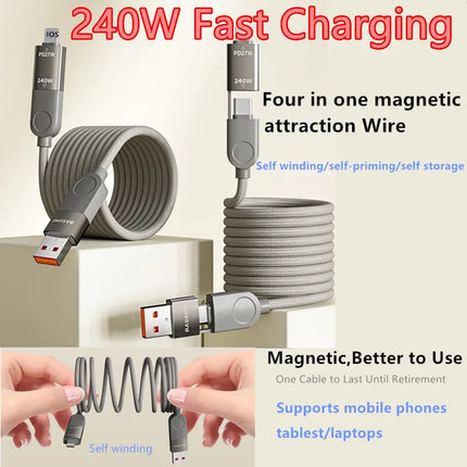 4 In 1 PD 240W USB Type C Data Cable Fast Charging For iPhone Samsung Xiaomi Redmi Huawei Laptop Tablet Wire Cable Fast Charger