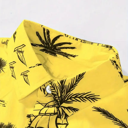 Summer Men's Shirt Coconut Tree 3D Print Casual Short Sleeve Lapel Tops Beach Casual Hawaiian Shirt Men Oversized Shirts For Men