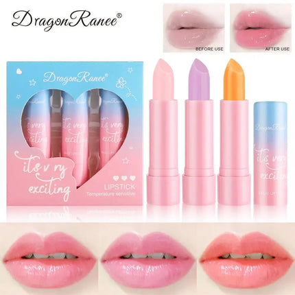 Women Lipstick Set 3pcs Moisturizing Long Lasting Non Transfer Warm Tone Lip Balm Nourishing Lip Color Collection