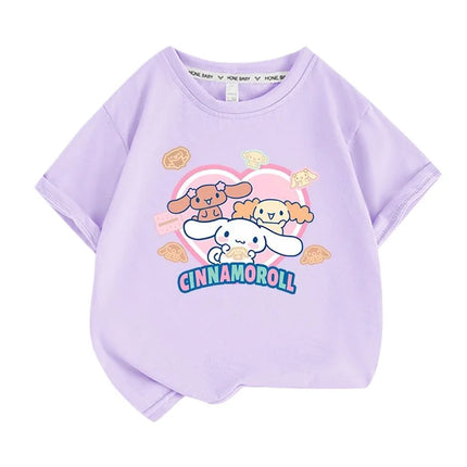 Sanrio Summer Baby Girls 100% Cotton Clothes Kid Children Boys Cinnamoroll Printed T-shirts Cartoon Short Sleeve Top Outfits