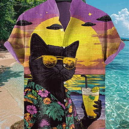 Funny Animal Cat Hawaiian Shirts Men Women Sunglass Raccoon Shirt New Button Down Tropical Beach Party 2026 Blouses Aloha Shirt