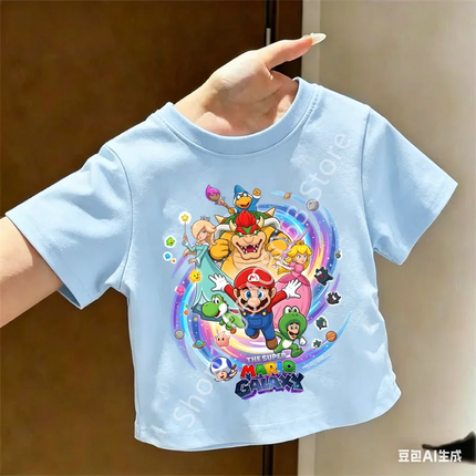 Super Marios T-shirt for Children Cartoon Anime Clothes Round Collar Clothing Short Sleeve Kid Summer Tee Top
