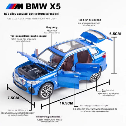 1:32 BMW X5 SUV Alloy Car Diecast Model Sound & Light Pull Back Toy Car Central Control Ornaments Trendy Display Ornament Toy