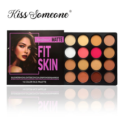 16 Colors Blush Contour Highlighter Makeup Palette , Matte Face Blush Powder for Cheek, Bright Shimmer Bronzer Professional Faci