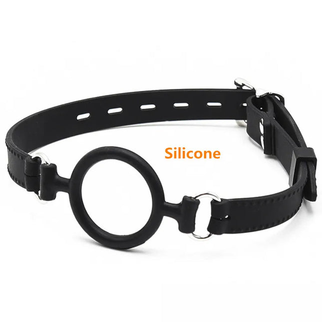 Full Silicone O Ring Gag Strap, Open Mouth Bite Gag, Fetish Oral Fixation BDSM Toys, Sex Slave Bondage Muzzle SM Couple Flirt Tools