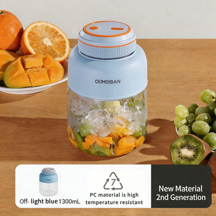 High Aesthetic 1300ml Large Capacity USB Rechargeable Portable Blender Juicer, Kitchen Fruit Juicer, Food Prep
