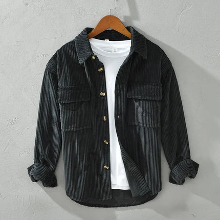 New Fashionable Corduroy Long Sleeve Men's Shirt Casual Loose-Fit Top Jacket High Quality Amazon Autumn/Winter Collection