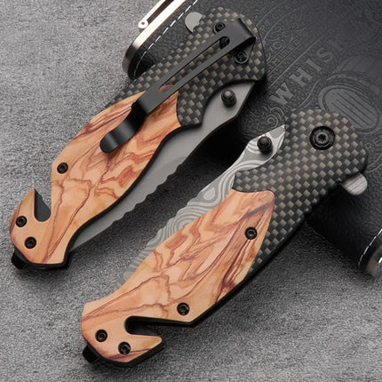 Outdoor Folding Knife Camping Survival High Hardness Stainless Steel Portable Multi-Purpose Damascus Pattern Pocket Knife