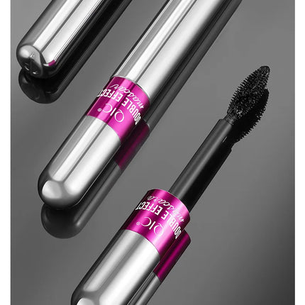 QIC Double Effect 4D Mascara Waterproof Long Curl Natural Thick Eyelash 2-in-1 Black Mascara with 2 Brush Heads