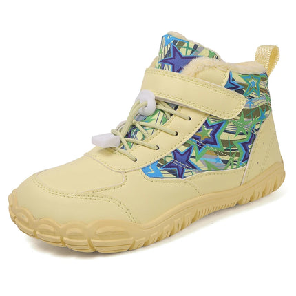 Waterproof Kids Barefoot Snow Boots 2025 New Wide Toe Winter Warm Fur Lined Shoes for Boys Girls Cold Weather Outdoor Sneakers