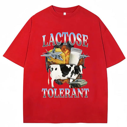 Lactose Tolerant Funny Milk Print T Shirt Men Women Retro Fashion Short Sleeve 100% Cotton Summer Casual Humor T Shirts Gifts