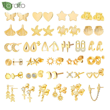 925 Silver Needle Fashion Heart Gold Color Stud Earrings for Women Exquisite Zircon Small Earrings Luxury Ear Piercing Jewelry