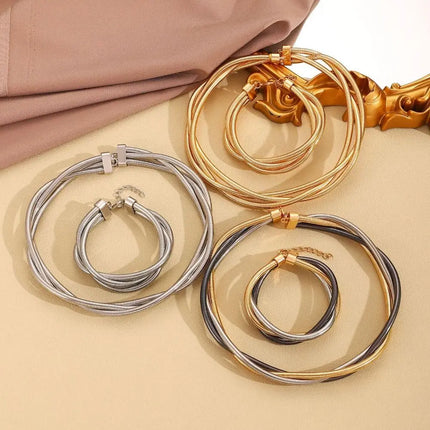 New Punk Style Gold Color Multilayer Wrap Necklace for Women Fashion Simple Design, Trendy Holiday Party Jewelry Accessories