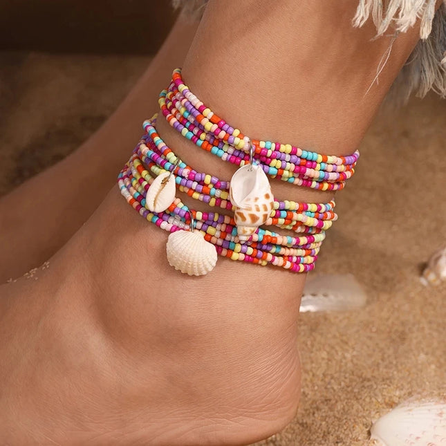 3pcs/set Boho Multi-layer Shell Conch Anklet for Women Girls Handmade Beaded Ankle Bracelet Summer Beach Jewelry Gift