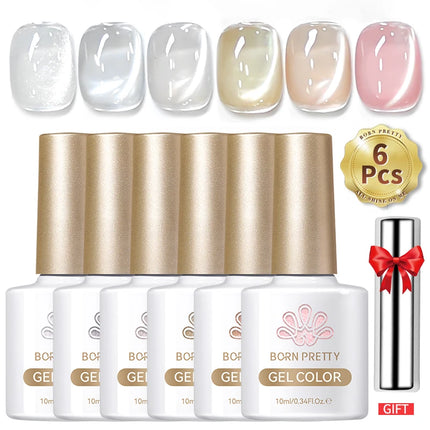 BORN PRETTY Cat Magnetic Moonlight Gel Nail Polish Set 10ml Sparking White Silver Water-light Soak Off UV Gel Nail Art Manicure