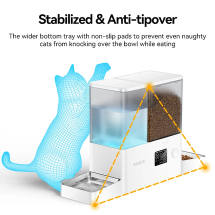 ROJECO 8.5L 2In1 Automatic Pet Feeder Gravity Water Fountain Button Version Auto 5L Cat Kibble Dispenser with 3.5L Water Refill