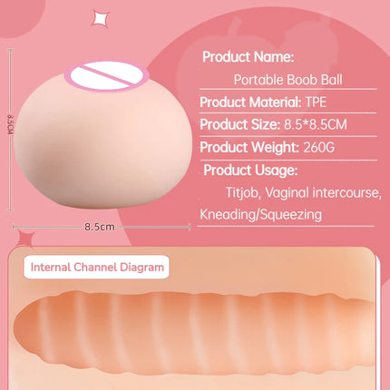 Realistic TPE Breast Masturbator 260g Portable Boob Ball Male Pocket Pussy - Lifelike Titjob & Vaginal Sex Toy for Men Adult 18+