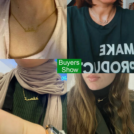 Personalized Arabic Name Necklace for Women Men Custom Arabic Stainless Steel Pendant Jewelry Customized Necklace Box Chain Gift