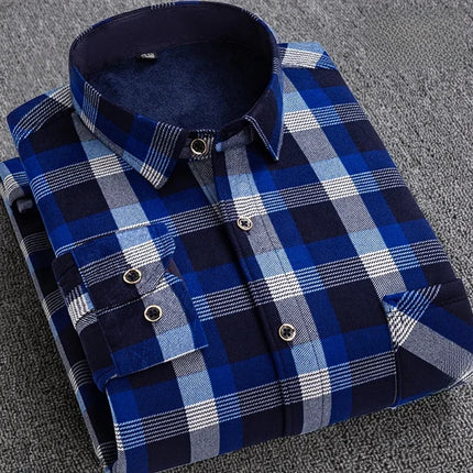 Thickened Fleece Men's Casual Shirt Warm Plaid Set Winter Wear Comfortable Breathable Fashionable Chinese Brand Clothing
