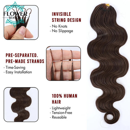 Body Wave Feather Crochet Hair Extension Human Hair Knotless Pre-Separated Crochet Human Hair Extensions Dark Brown Color #27
