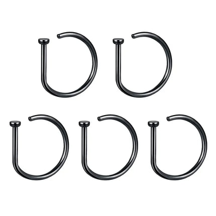 5pc Nose Rings D Shape Nose Hoop Stud Ear Cartilage Piercing Stainless Steel Nose Nostril Piercing Jewelry Women Body Piercings