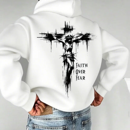 Autumn Hoodies for Men A Cross-shaped Design on The Back Print Hooded Long Sleeve Pullover Daily Casual Sport Tops Men's Clothes