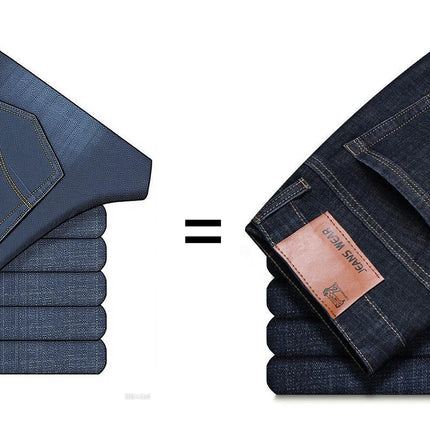 2025 men's fashion business jeans classic style casual elastic slim fit jeans men's denim pants black blue