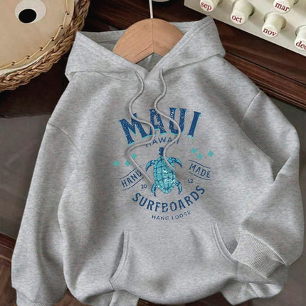 2025 Autumn and Winter "Hawaii Maui" Surfboard Printed Casual Hooded Pullover for Women's Casual Hoodies Clothing