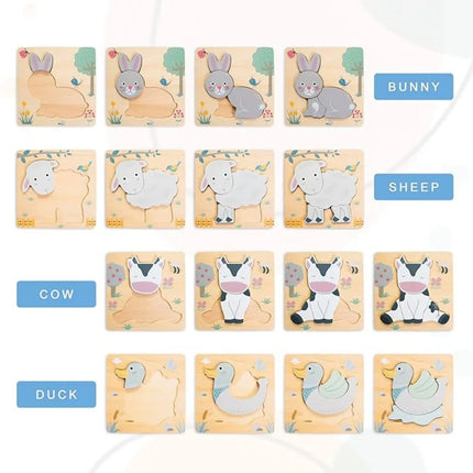3D Wooden Cartoon Animals Cognitive Puzzles For Kids Children's Wooden Puzzles Toys Colors Shapes Baby Educational Toys Game