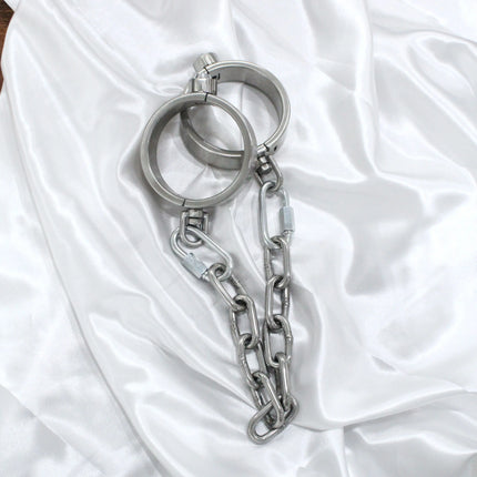 Stainless Steel Press Lock Neck Collar Handcuffs Anklecuffs Restraints Slave SM Lockable Cuff Set Sex Toys for Women Man Couples