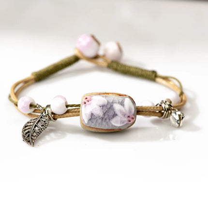Forest Series Plant hand-kneaded Ceramic Adjustable DIY Bracelet For Women Gift Jewelry Wholesale #CZ501