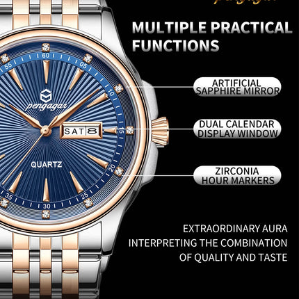 PAAZOMU Luxury Watch for Men Elegant Date Week Waterproof Luminous Men's Quartz Stainless Steel Sports Watch reloj