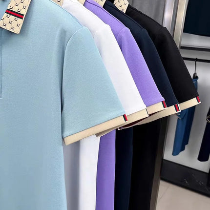 Advanced letter embroidery short sleeve polo shirt light luxury brand business leisure summer men's T-shirt fashion lapel top