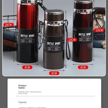 1L Portable Stainless Steel Thermal Bottle - Vacuum Insulated Thermos Keep Cold and Hot, for Water, Tea & Coffee Home Office Use