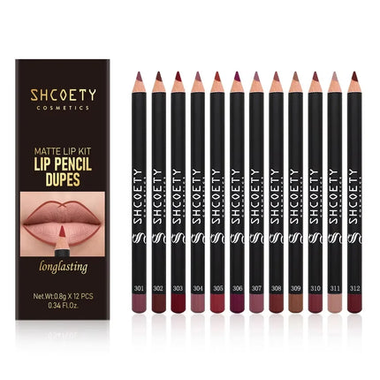 12 Piece Matte Lip Liner Set for Nude Makeup Waterproof and Sweat Proof Long Lasting Makeup Lip Liner and Lipstick in One