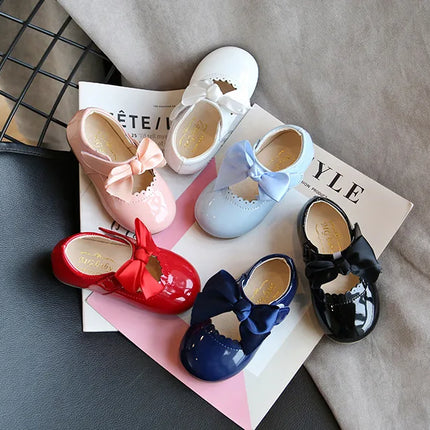 Toddlers Girls Shoes Children's Flats PU Patent Leather Kids Dress Shoes Soft Cute Princess Sweet With Butterfly-knot Bowtie New