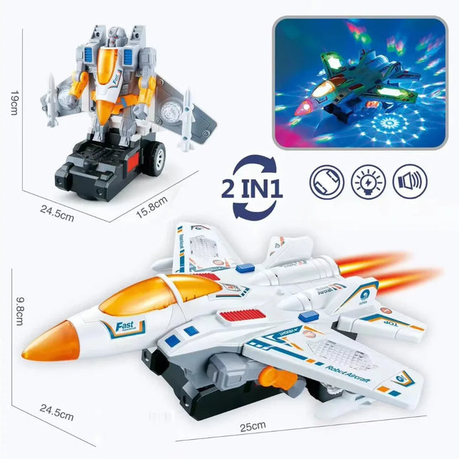 2 in 1 Transformed Tank Robot Toy with Music & Lights Electric Universal Driving Car Fighter Birthday Halloween Gift for Boys
