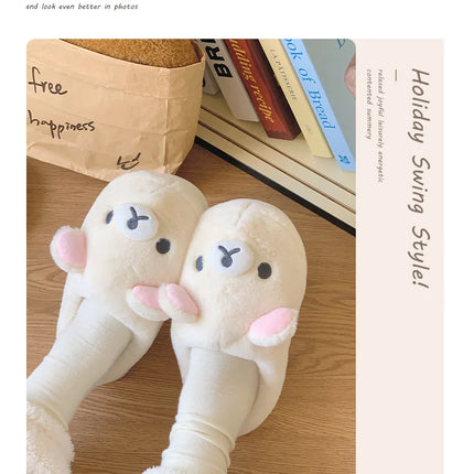 Cute Rilakkuma Unisex Cotton Slippers Warm Indoor Outdoor Anti-Slip Home Shoes Cute Design Winter Wearable for Men And Women