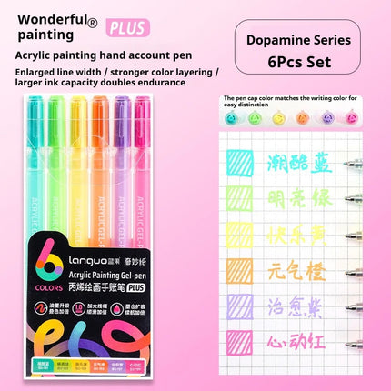 Languo 6 Colors Acrylic Painting Handbook Pens Multi-Color Gel Pen Student Neutral Pen Writing Marker Stationery