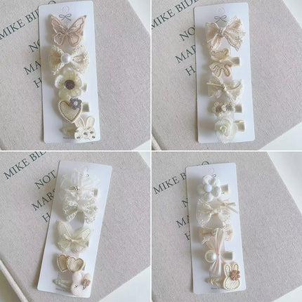 5Pcs/lot Cute Baby Hair Clips Cartoon Rabbit Flower Hairpin Girls White Lace Bows Barrettes Kids Hair Accessories