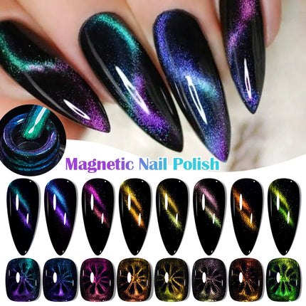 MEET ACROSS 8ml Magnetic Nail Polish Dubble Light Cat Eye Gel Nail Polish Semi-permanent Nail Polish Without Lamp Wave Polish